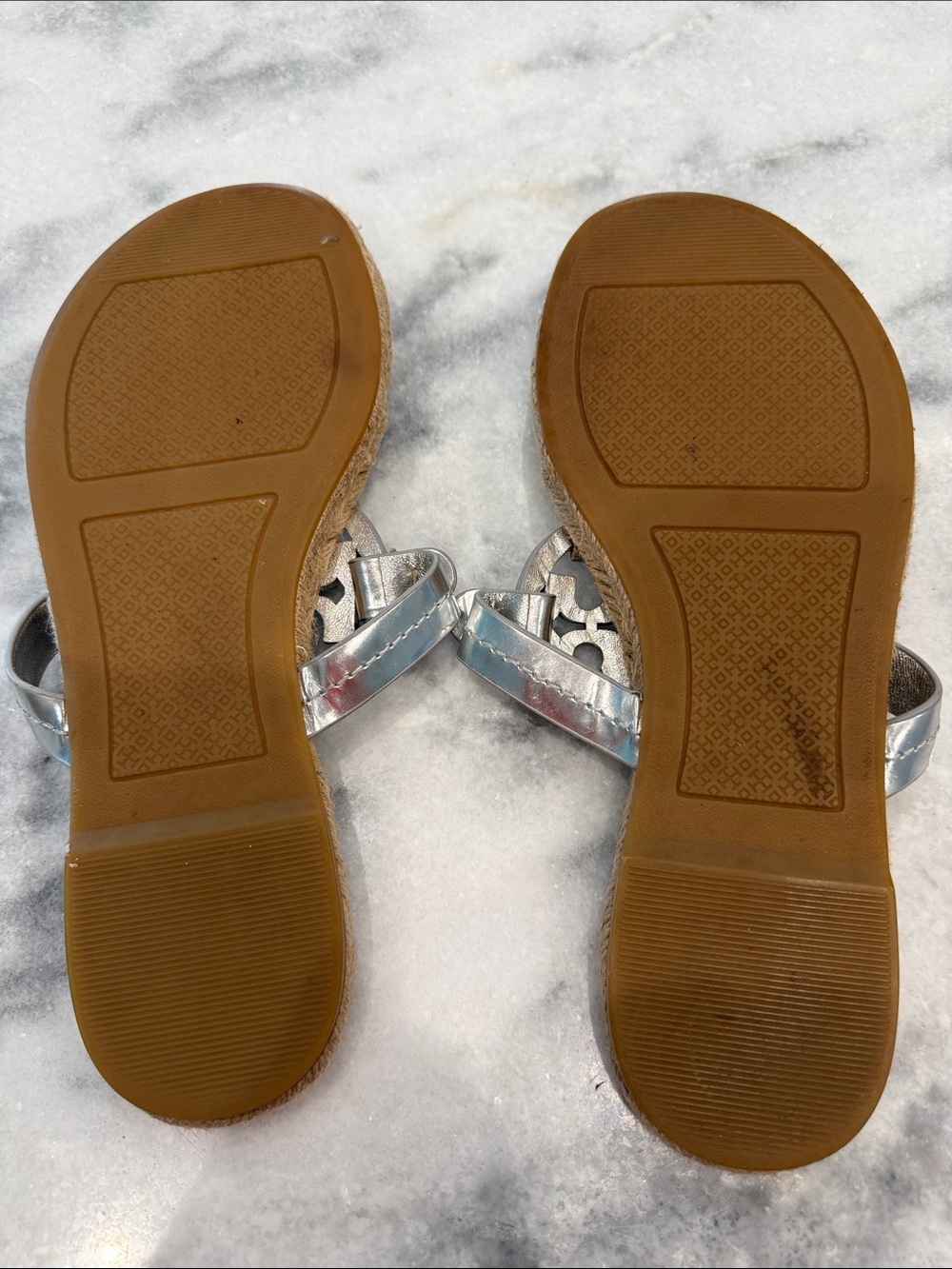 Tory Burch Rope-Soled Thong Sandals with Silver Logo - Picture 2 of 3